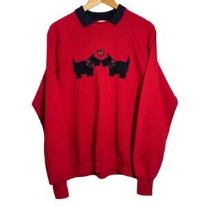 Vintage Jerzees Red Raglan Terrier Love Heart Sweatshirt Size Large